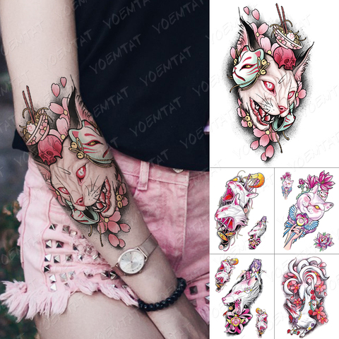 Waterproof Temporary Tattoo Sticker Japanese Devil Eyes Cat Fox mask Flash Tattoos Sailor Moon Body Art Arm Fake Tatoo Women Men ► Photo 1/6