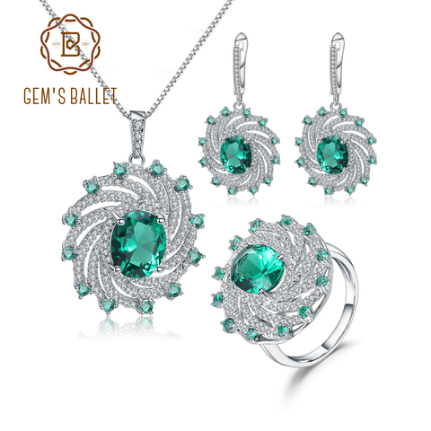 GEM'S BALLET Luxury Nano Emerald-Green Vintage Jewelry Set 925 Sterling Silver Ring Earrings Pendant Sets For Women Fine Jewelry ► Photo 1/6
