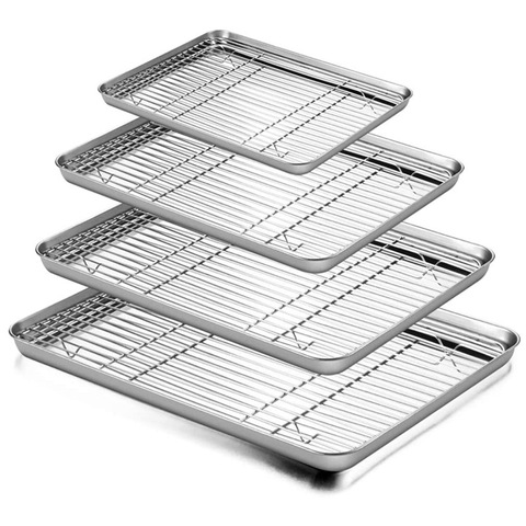 2PCS/Set Non-Stick Baking Tray Stainless Steel Cake Bread Cooling Rack Suit Grid Line Bakeware Plate Kitchen Cooking Tools ► Photo 1/1