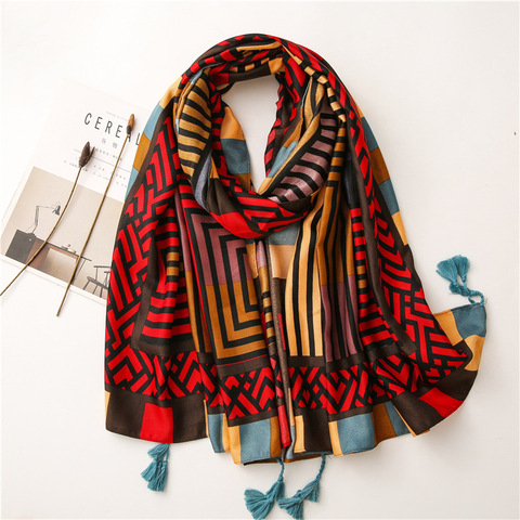 Fashion Luxury Brand Paisley Striped Line Tassel Viscose Scarf Women Print Shawls and Wraps Pashmina Stole Muslim Hijab Snood ► Photo 1/6