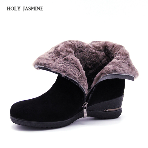 2022 Winter New Warm Wool Fur Ankle Boots Genuine Wool Full Grain Leather Long Plush Snow Boots Women High Quality Wedges Shoes ► Photo 1/6