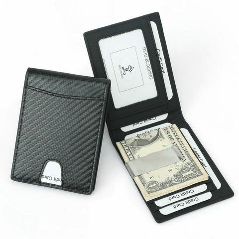 RFID Carbon Fiber Pattern Slim Money Clip for Men Leather Mini Wallet  with Money Clips Small Wallet Purse ► Photo 1/6