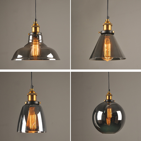 Loft Restaurant Pendant Lights Industrial Smoky Glass Vintage Dining Lighting Retro Cafe Bar Hanging Lamp Industrial Lamps E27 ► Photo 1/6