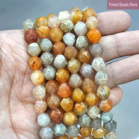 6 8 10MM Natural Stone Faceted Gold Silk Jasper Spacer Loose Beads DIY Charms Bracelet Necklace for Jewelry Making 15