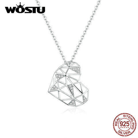 WOSTU Real 925 Sterling Silver Openwork Heart Necklace Long Chain Link For Women Wedding Lover Romantic Necklace Jewelry CQN364 ► Photo 1/6