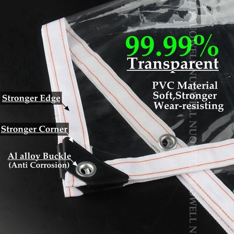 Custom 99.9% PVC Transparent Tarpaulin Windproof Waterproof Rain Cloth Shelter Clear Rainproof Garden Awning PVC Tarp Sails ► Photo 1/6