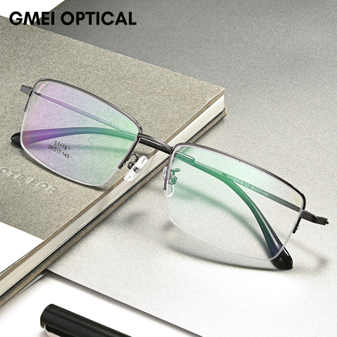 Titanium Alloy Half Rim Prescription Glasses Business Men Square Semi Rimless Myopia Optical Frame Eyewear Man Spectacles S1119 ► Photo 1/6