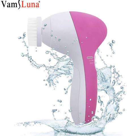 Electric Facial Cleansing Brush 5 in 1 Face Cleanser Wash with Replacement Brush Heads Face Exfoliating Vibrator Massager ► Photo 1/6
