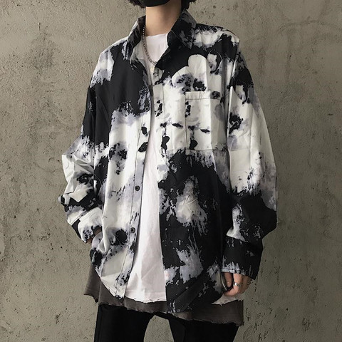 Tie Dyed Hip Hop Shirts Men Cool Oversized Shirts  Homme Japanese Mens Shirts Short Sleeve Shirt Streetwear Punk Blouse Shirt ► Photo 1/6