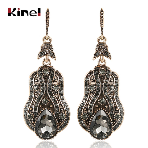 Kinel 2022 New Luxury Gray Crystal Bridal Earrings For Women Antique Gold Beach Party Drop Earrings Vintage Jewelry ► Photo 1/6