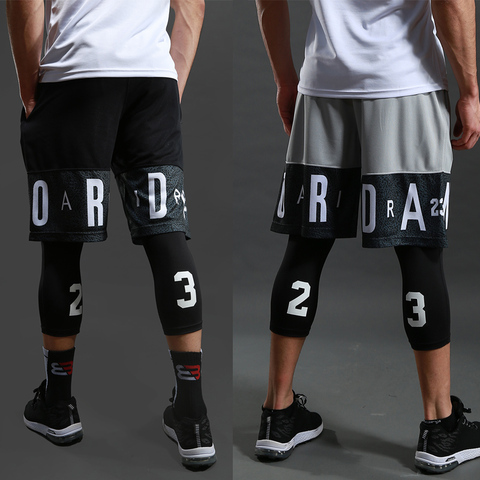 Men's 2 in 1 Sports Shorts Dry Fit Running Basketball Leggings