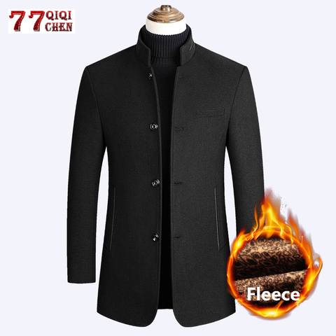 Men Woolen Coat Trench Jackets Autumn Winter Casual Slim Fit Stand Collar Windbreaker Jacket Casaco Masculino Male Pea Wool Coat ► Photo 1/6