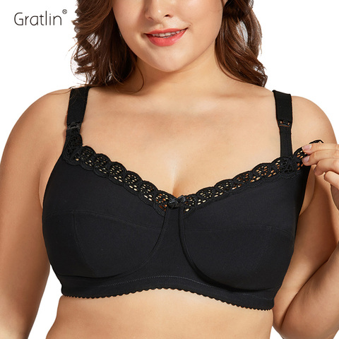 Women's Plus Size Breastfeeding Nursing Bra Cotton Wirefree Soft Maternity Bra with Lace Trim ► Photo 1/6