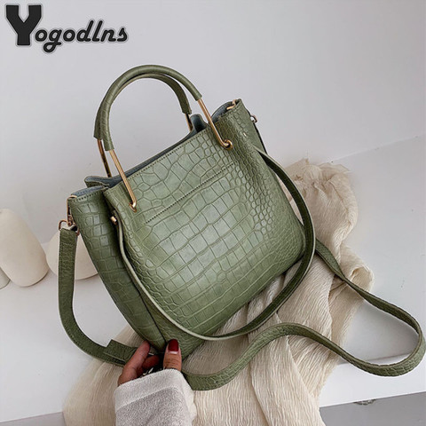 Stone Pattern PU Leather Bucket Bags For Women 2022 Small Shoulder Messenger Bag Lady Fashion Handbags Luxury Totes ► Photo 1/6