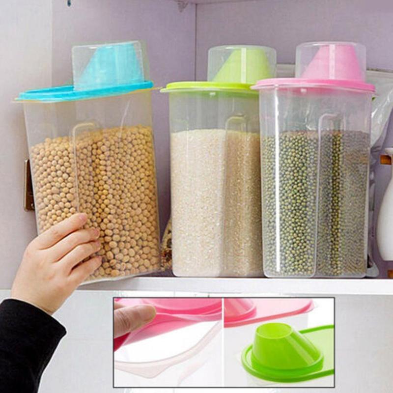 PP Food Storage Box Plastic Clear Container Set with Pour Lids Kitchen  Storage Bottles Jars Dried Grains Tank 1.9L-2.5L