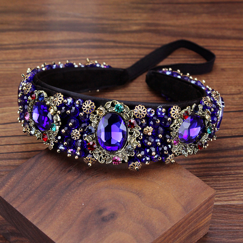 Vintage Baroque Luxury Royal Blue Crystal Bride Tiara Headband Handmade Rhinestone Hairband For Women Girls Wedding Hair Jewelry ► Photo 1/4