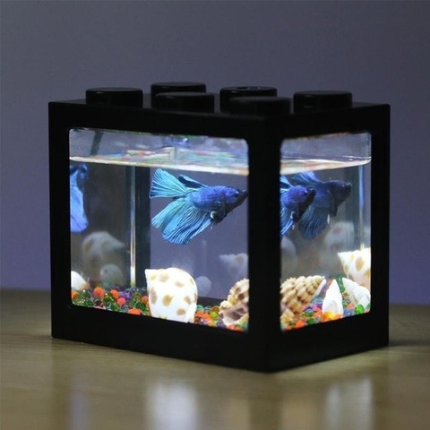 LED Aquarium Mini Goldfish Betta Fish Tank Creative Ecological Cylinder Reptile Row Cylinder Fish Office Desktop Home Decoration ► Photo 1/6