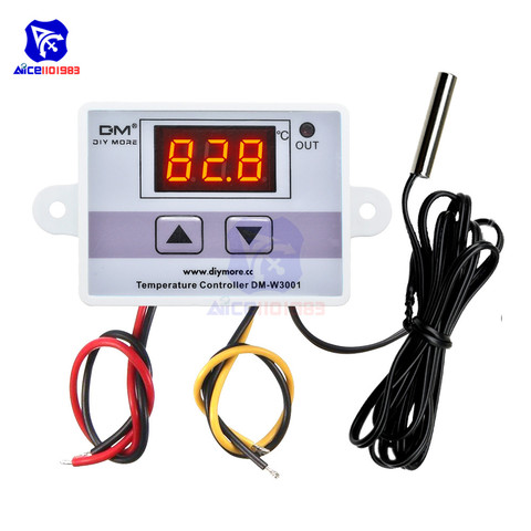 diymore W3001/W3002/W3003 Digital LED Temperature Controller AC 220V DC 24V/12V 10A with Thermostat 10K NTC Sensor Probe ► Photo 1/6