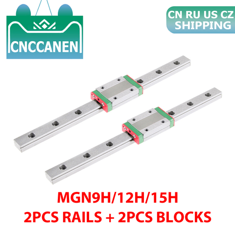 MGN12 MGN15 MGN9 Miniature Linear Rail Slide 2PCS Linear Guide +2PCS MGN9H MGN12H MGN15H Carriage for CNC Parts 330 400 450mm ► Photo 1/6