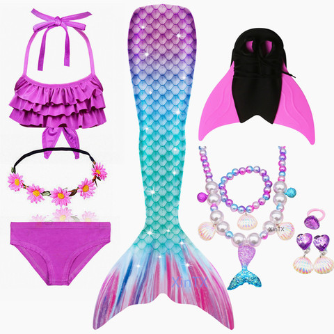 2022 NEW Arrival Rainbow Pink Mermaid Tail Swimsuit with Fin for Kids Girls Holiday Dress Costume Bathing Suit ► Photo 1/6