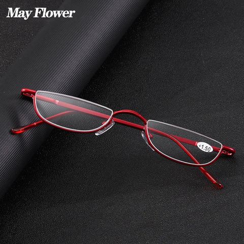 May Flower Cat Eye Reading Glasses Metal Half Frame Presbyopic Glasses Ultra-Light Small Rimless Hyperopia Spectacles Readers +2 ► Photo 1/6