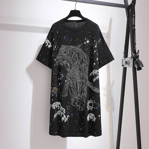 150Kg Plus size women's summer starry sky Korean t-shirt dress bust 157cm 6XL 7XL 8XL 9XL 10XL loose heavy short-sleeved dress ► Photo 1/6