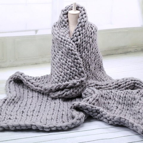 Hand Chunky Wool Knitted Blanket Thick Yarn Merino Wool Bulky Knitting Throw Blankets Chunky Knit Blanket ► Photo 1/6