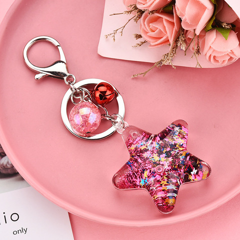 Five-Pointed Star Sequin Acrylic Key Chain Move Glitter Quicksand Liquid Keyring Bag Pendant For Women Men Keychain ► Photo 1/6