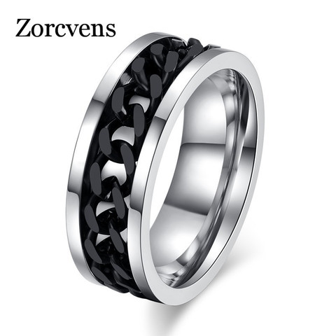 ZORCVENS 2022 New Stainless Steel Chain Spinner Ring For Men Gold Black Silver Color Punk Rock Rings Accessories Jewelry Gift ► Photo 1/6