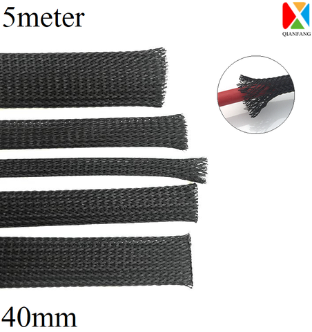 5M Braided Cable Sleeve 40mm Expandable PET Wire Wrap Nylon Tight High Density Sheath Protection Insulated Line Harness Black ► Photo 1/6