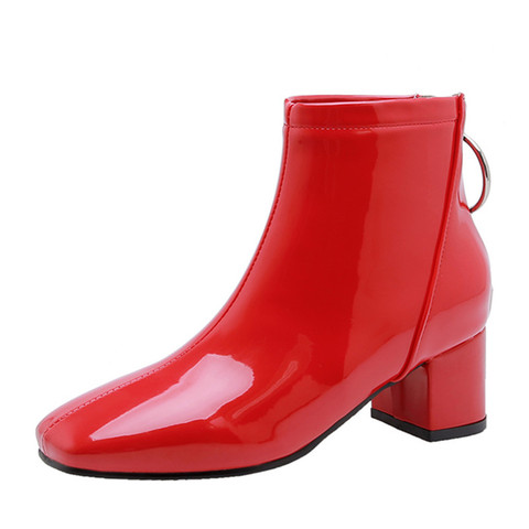 Solid Ankle Boots For Women Casual Block Heels Waterproof Short Boots Pink Red White Women's Ankle Boots Short Shoes Large Size ► Photo 1/6