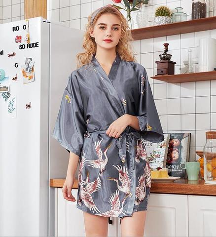 Fashion Women's Mini Kimono Robe Lady Rayon Bath Gown Yukata Nightgown Sleepwear Sleepshirts Pijama Mujer Size - Price history & Review AliExpress Seller - China_element Alitools.io