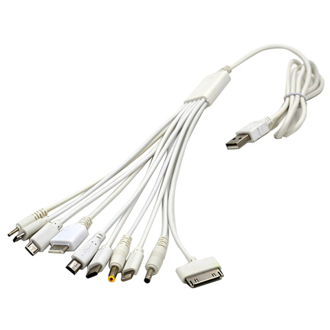 1pcs 10 in 1 pin multi-function multi-head charging cable white universal USB data cable wire cable charger multi-purpose ► Photo 1/5