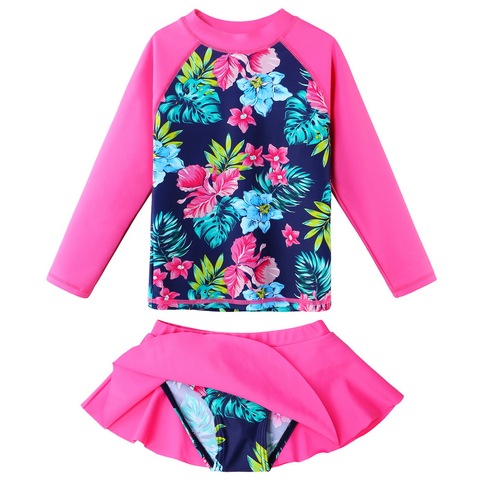 BAOHULU Print Girls Swimsuit Long Sleeve UV (UPF50+) kids Bathing Suit Rash guards Set Navy Children's Swimwear Swimming Suit ► Photo 1/6