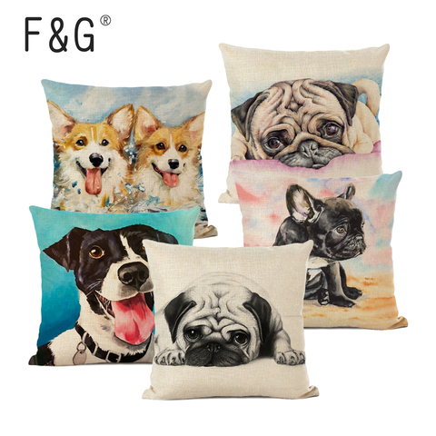 Hand-Painted Dog Decorative Pillows Cover Cute Bulldog Cushion Cover Linen Pillowcase for Cojines Decorativos Para Sofa ► Photo 1/6