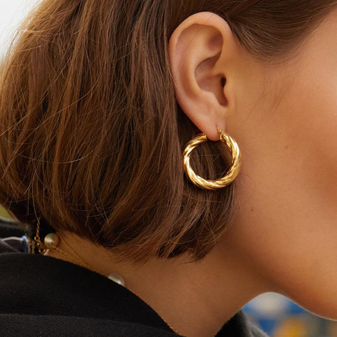 GHIDBK Statement Twisted Hoop Earrings in Stainless Steel Minimalist Hammered Ring Earrings Awesome Street Style Earring Hoops ► Photo 1/6