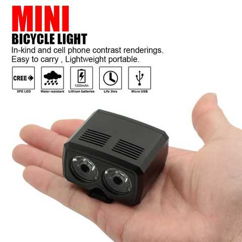 WasaFire 2*XPE LED Mini Bike Light IPX5 Waterproof Bicycle Headlight USB Rechargeable 5 Modes Flashlight Cycling Frontlamps ► Photo 1/6