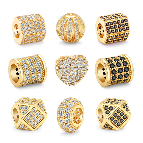 Atreus 3pcs White Black Micro Pave Zircon Charms Beads Geometric Heart Copper Beads for Jewelry Making DIY Bracelet Supplies ► Photo 1/6