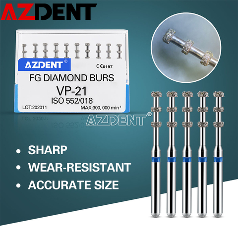 AZDENT Dental FG Diamond Burs For High Speed Handpiece VP-21 Depth Marking Medium Grit 1.6mm ► Photo 1/6