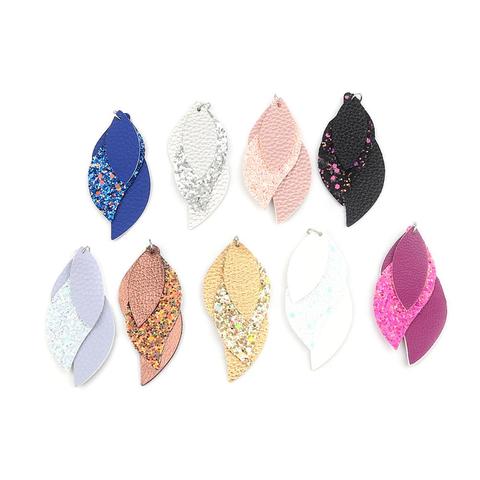 Doreen Box Bohemian PU Leather Three-layer Colorful Charms Sequined Leaf Shaped DIY Making Earrings Women Party Jewelry,5PCs ► Photo 1/6