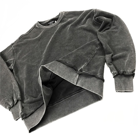 Kanye West Black Distressed Sweatshirt Relaxed Raglan Pullover Men Hip Hop Streetwear ► Photo 1/6