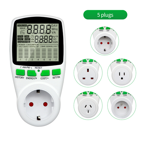 Digital AC Power Meter Socket Wattmeter Energy Meter 50Hz Watt Cost Monitor FR US UK AU BR Measuring Outlet Power Analyzer ► Photo 1/6