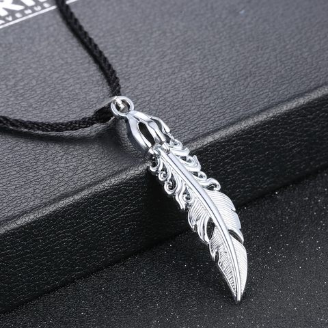 Rinhoo Vintage Feather Pendant Necklace Women Men Stainless Steel Jewelry Adjustable Leather Chain Party Banquet Gift ► Photo 1/6