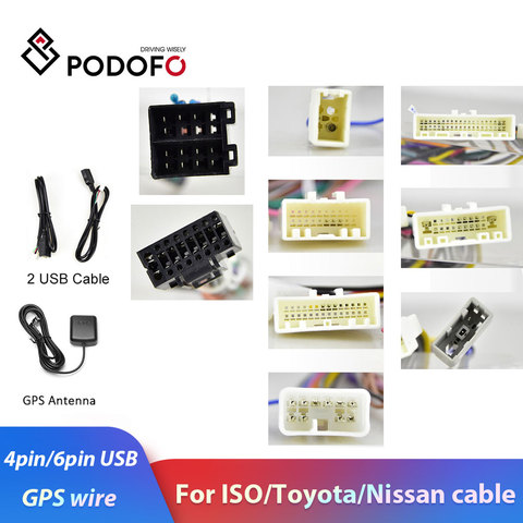 Podofo 2 Din Car radio Multimedia Player for Universal Accessories Adapter Connector Plug Cable for VW Nissian Toyota USB Wire ► Photo 1/6