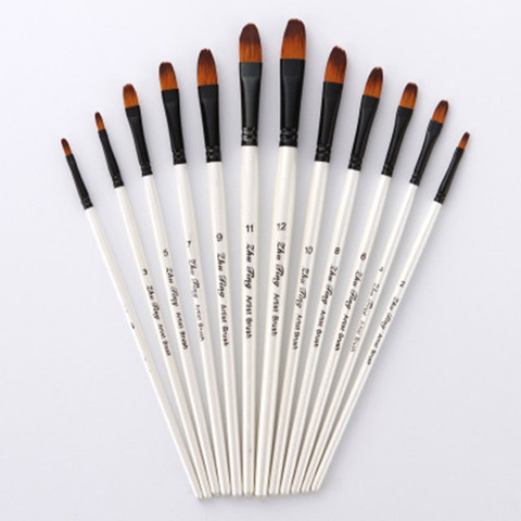 12Pcs/lot Art Painting Brush Set Nylon Hair White Handle Artist Brushes for Acrylic and Oil Painting Brushes ► Photo 1/6