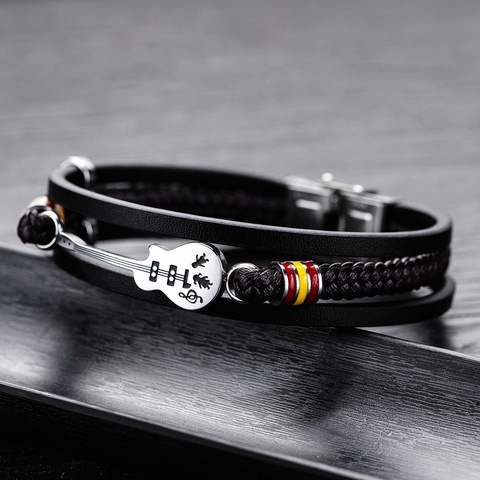 Punk Men Leather Bracelet Men Guitar Bracelet Multi-layer Braided Bracelet Leather Rope ► Photo 1/4