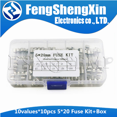 10values x10pcs=100pcs 5x20mm 5*20 Glass fuse 0.25A,0.5A 1A 2A 3A 5A 8A 10A 15A 20A 250V Quick fuse type fuse Kit Component+Box ► Photo 1/2