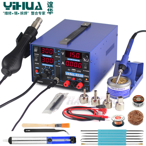 YIHUA 853D soldering station 15V 2A USB power supply 3In1 hot air gun solder iron repair soldering station BGA rework station ► Photo 1/6