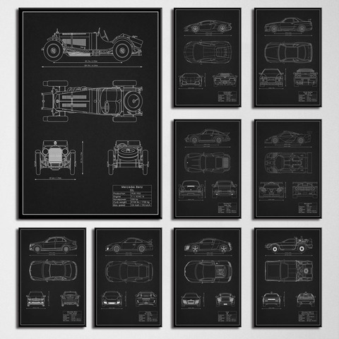 Art Decor Super Power Car Patent Blueprint Mustang M3 GTR Wall Art Canvas Painting Silk Poster Home Decoration ► Photo 1/5