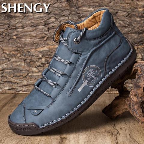 Men Shoes Autumn Non Slip Comfy Ankle Boots Hand Stitching Casual Men Loafers Soft Sole Breathable Flats Shoes Female Boots ► Photo 1/6